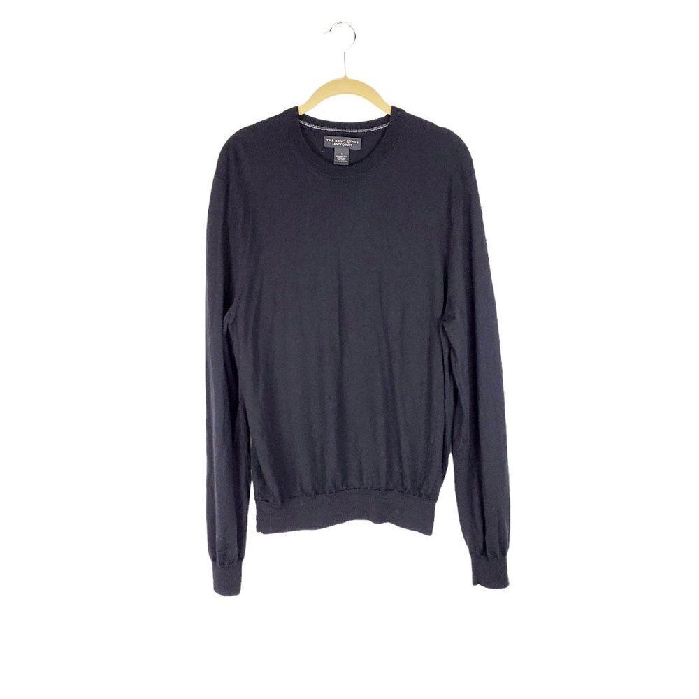 Bloomindales Mens Store Crew Neck Sweater Black 100% Merino Wool Size Large